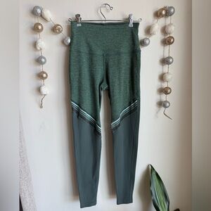 Beyond Yoga Green Striped-Mesh Leggings